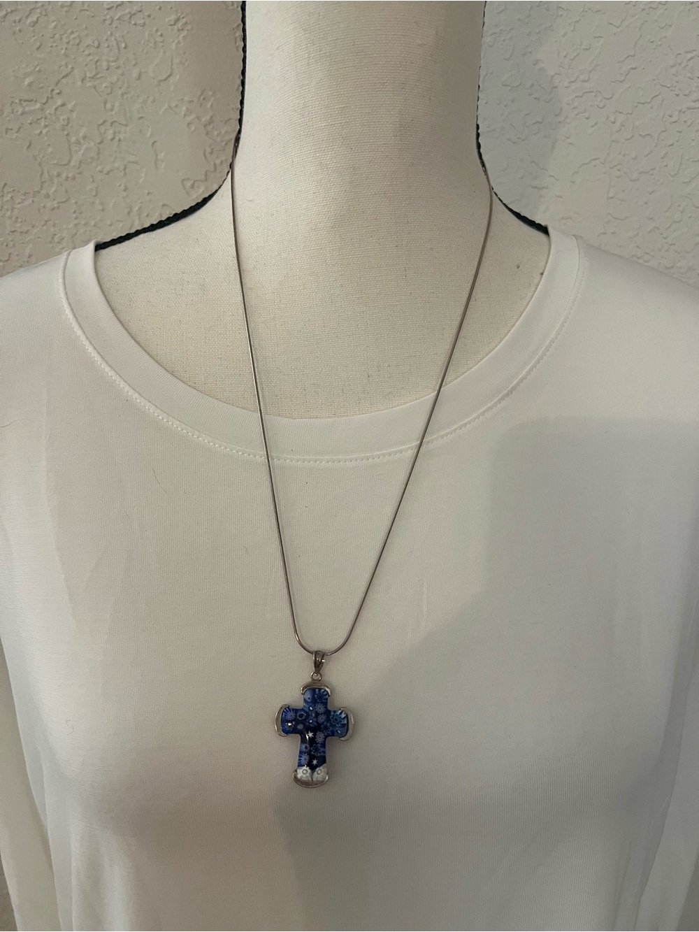 Millefiori Cross Necklace, Italian Millefiori Necklace, 925 Sterling Silver